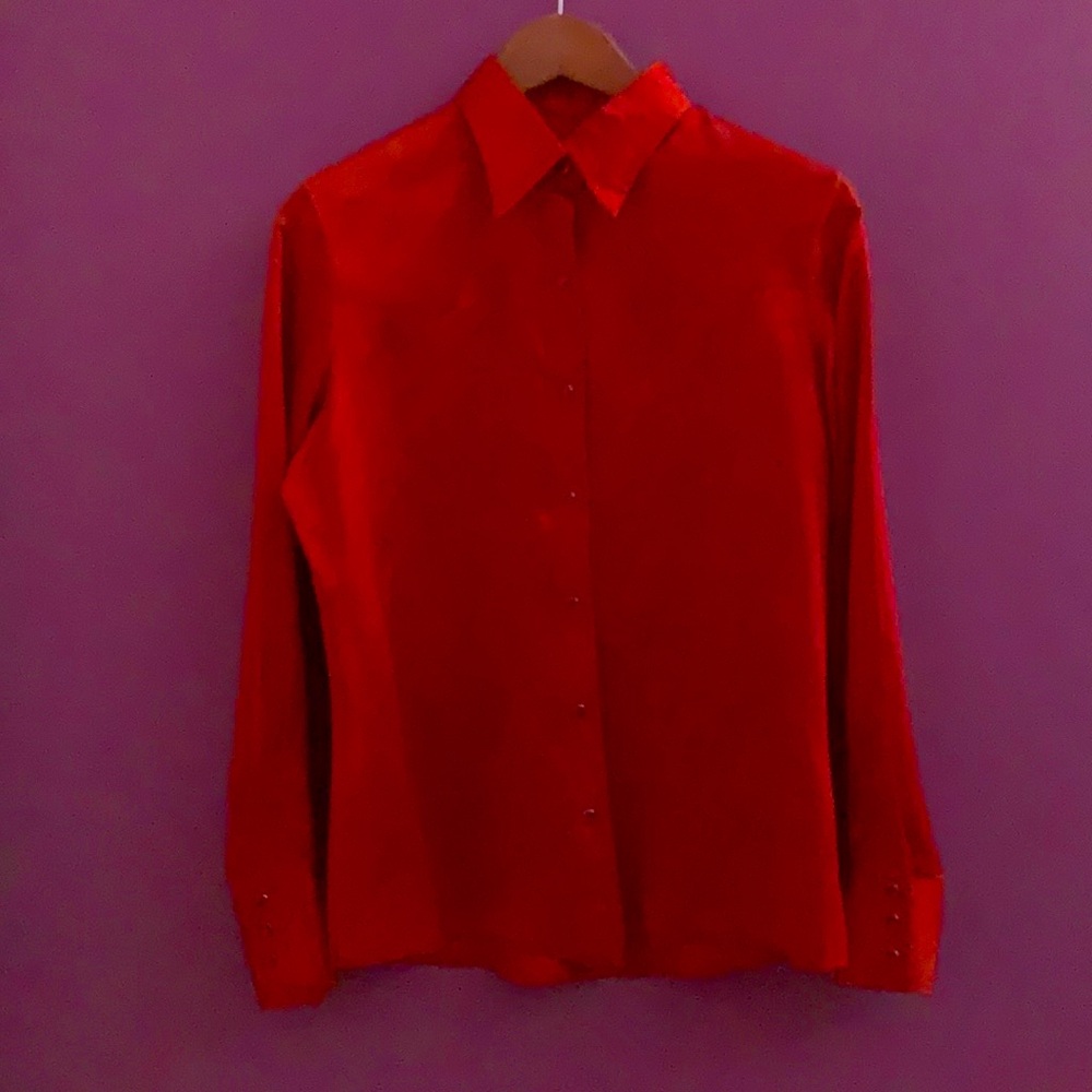 Vintage Satin Red Shirt with red snap button, beautiful